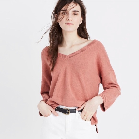 Madewell Double V Pullover Rosewood Pink - Picture 6 of 9